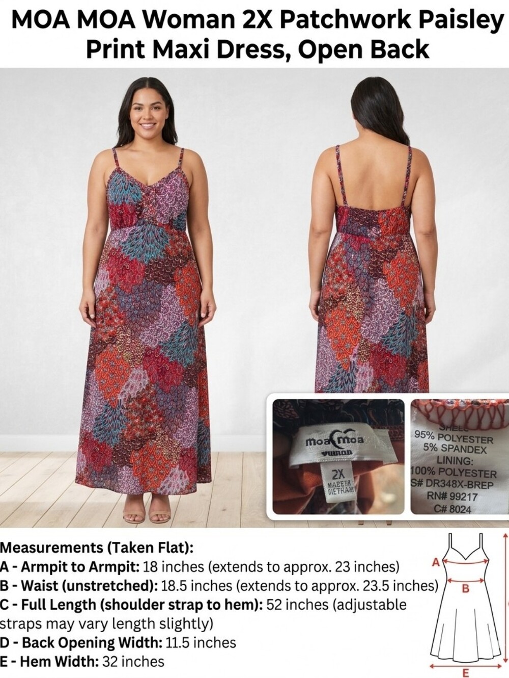 MOA MOA Woman 2X Patchwork Paisley Print Maxi Dress, Open Back - Picture 2 of 7